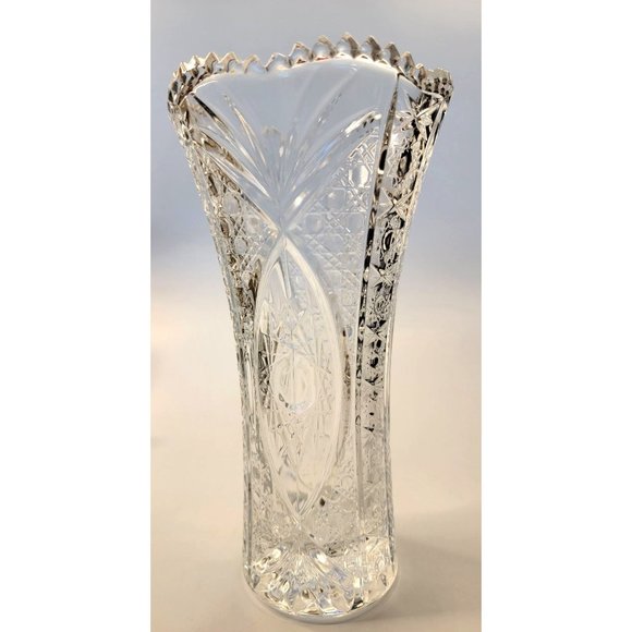 Crystal Vase Heavy With Sawtooth Rim 8.75 inches - Picture 3 of 6